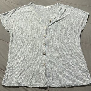 White Birch Light Blue Ribbed Button Front T-Shirt